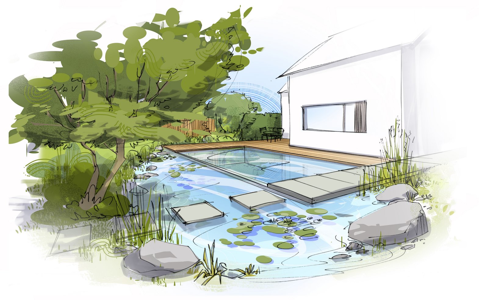 Gartenskizze mit swimmingpool