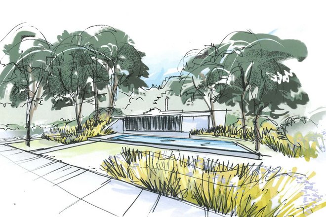 gartenskizze mit Poolhaus