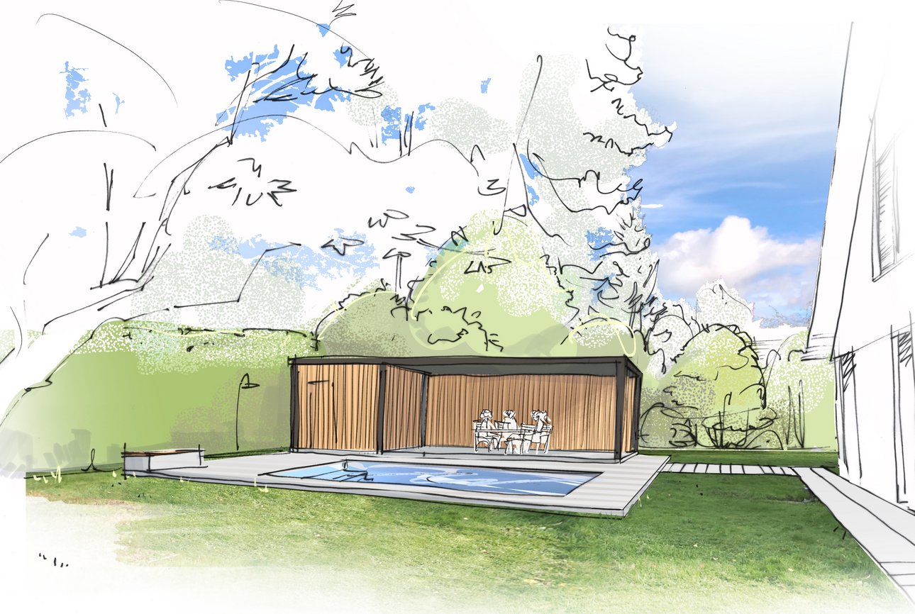 Gartenskizze mit Swimmingpool