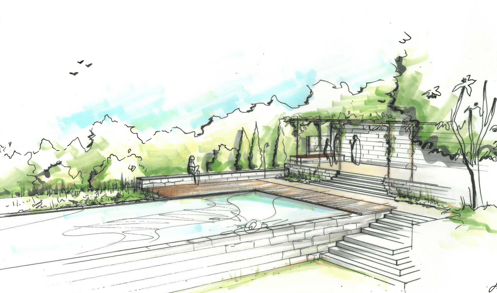 Gestaltungsskizze Garten mit Naturpool